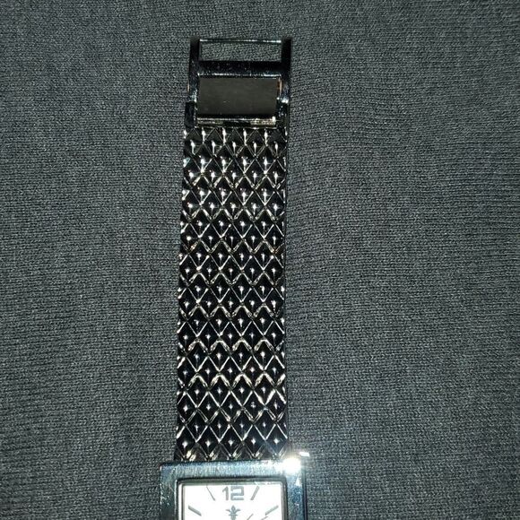 Vtg Quartz Japan Mvmt‎ Watch Stainless Steel Silver Square Face 8"L  New Battery - Picture 2 of 8
